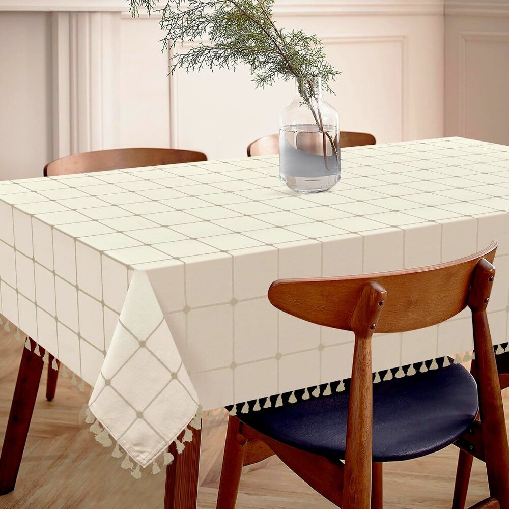 Table Cloth 55x86in Rectangle Cream/Lt. Gray